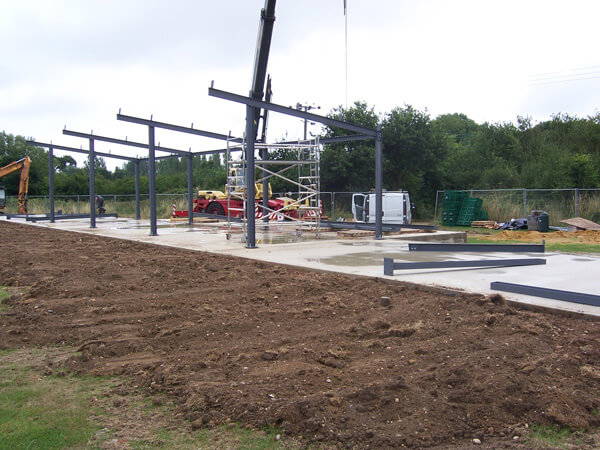 Steel frame being erected at Lowestoft Driving Range